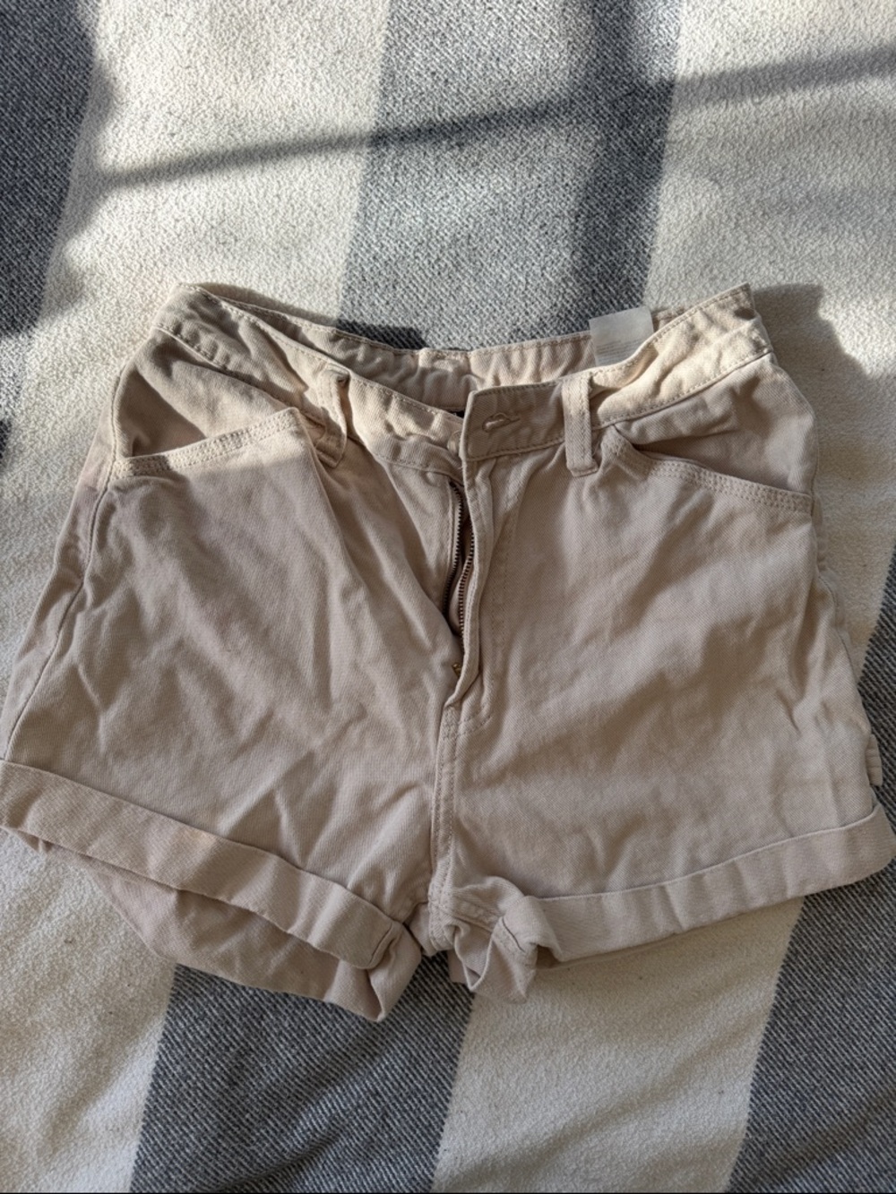 100% Cotton Beige Women's High-Rise Shorts